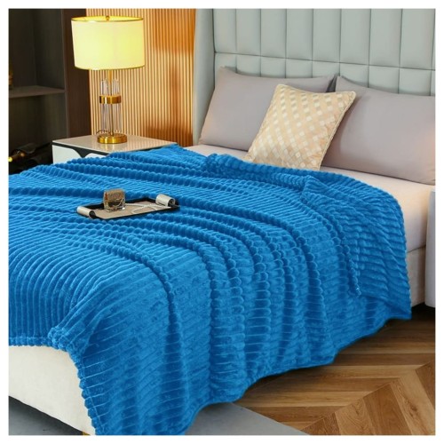 Koc Narzuta 200x220 Mikrofibra Tłoczony Niebieski