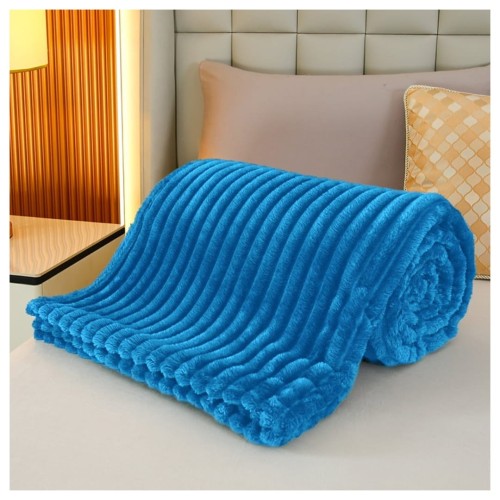 Koc Narzuta 200x220 Mikrofibra Tłoczony Niebieski