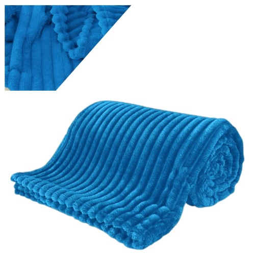 Koc Narzuta 200x220 Mikrofibra Tłoczony Niebieski