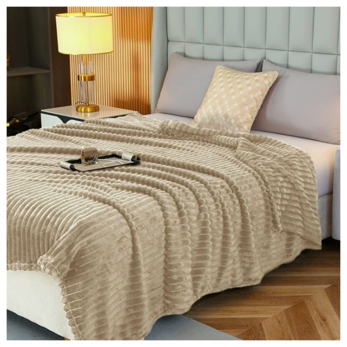 Koc Narzuta 200x220 Mikrofibra Tłoczony Krem