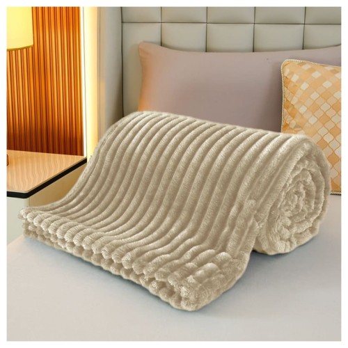 Koc Narzuta 200x220 Mikrofibra Tłoczony Krem