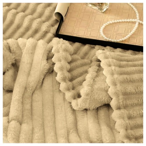 Koc Narzuta 200x220 Mikrofibra Tłoczony Jasny Brąz