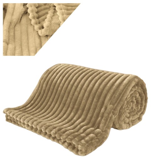 Koc Narzuta 200x220 Mikrofibra Tłoczony Jasny Brąz