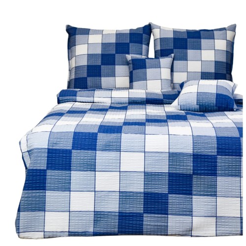Komplet Pościeli Kora 200x220 2x70/80 Krata 3D Niebieska