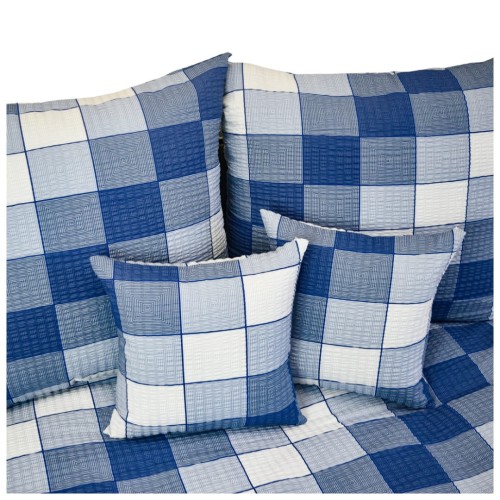 Komplet Pościeli Kora 200x220 2x70/80 Krata 3D Niebieska