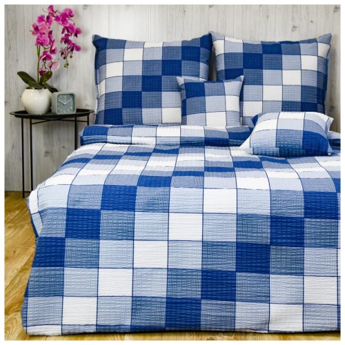 Komplet Pościeli Kora 140x200 1x70/80 Krata 3D Niebieska