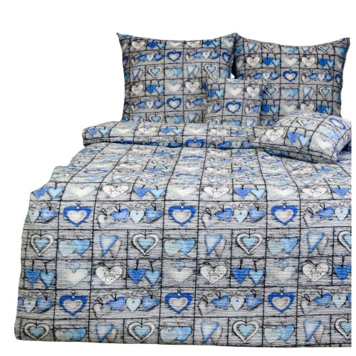 Komplet Pościeli Kora 160x200 2x70/80 Serca Na Desce Niebieskie