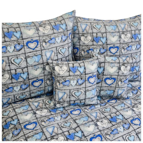 Komplet Pościeli Kora 200x220 2x70/80 Serca Na Desce Niebieskie