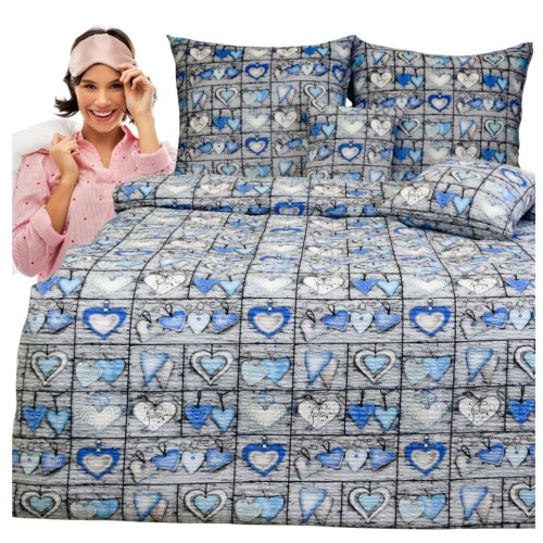 Komplet Pościeli Kora 200x220 2x70/80 Serca Na Desce Niebieskie