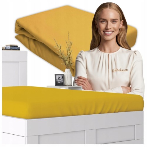 Prześcieradło JERSEY Bez Gumki 200x220 Musztarda 100% Bawełniane
