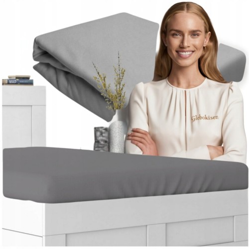 Prześcieradło JERSEY Bez Gumki  180x200 Ciemny Popiel 100% Bawełniane