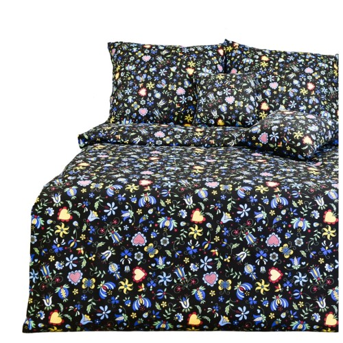 Komplet Pościeli Bawełnianej 140x200 2x70/80 Kaszuby Czarne