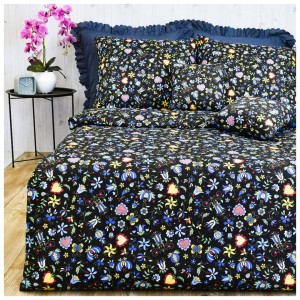 Komplet Pościeli Bawełnianej 140x200 1x70/80 Kaszuby Czarne