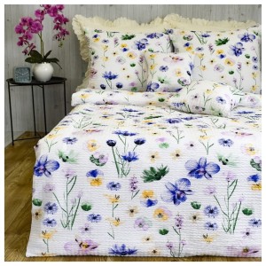 Komplet Pościeli Kora 200x220 2x70/80 Malowane Bratki Na Białym