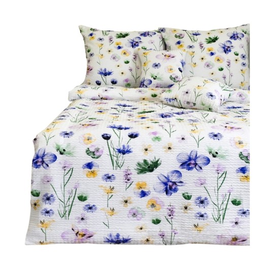 Komplet Pościeli Kora 200x220 2x70/80 Malowane Bratki Na Białym