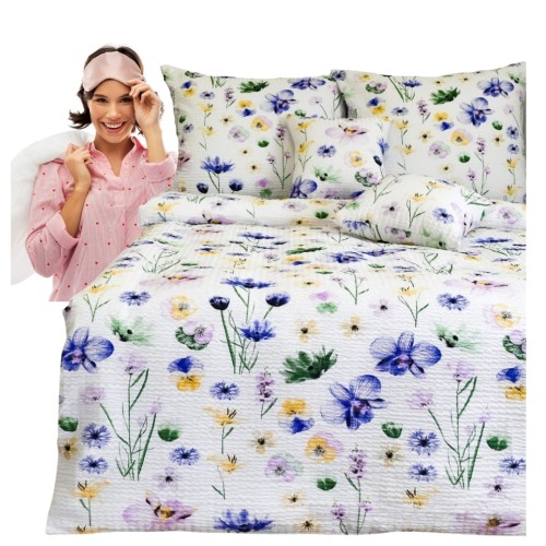 Komplet Pościeli Kora 200x220 2x70/80 Malowane Bratki Na Białym