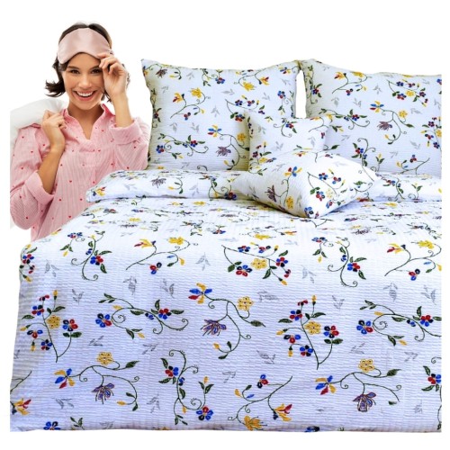  Komplet Pościeli Kora 200x220 2x70/80 Haft Na Białym