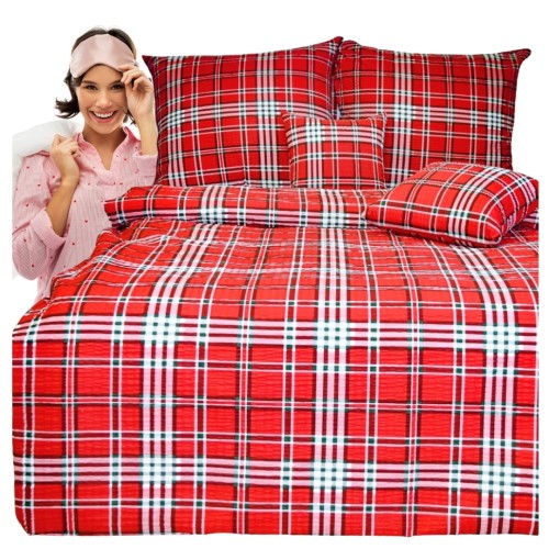 Komplet Pościeli Kora 160x200 2x70/80 Krata Czerwona