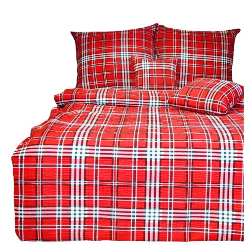 Komplet Pościeli Kora 160x200 2x70/80 Krata Czerwona