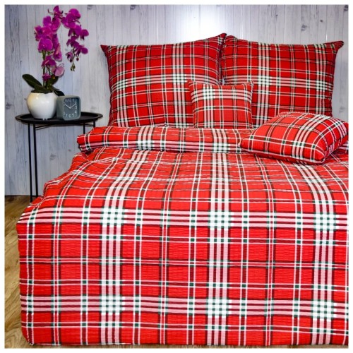 Komplet Pościeli Kora 140x200 2x70/80 Krata Czerwona