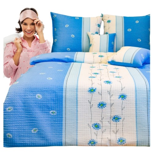 Komplet Pościeli Kora 140x200 2x70/80 Cienkie Łodygi Niebieskie