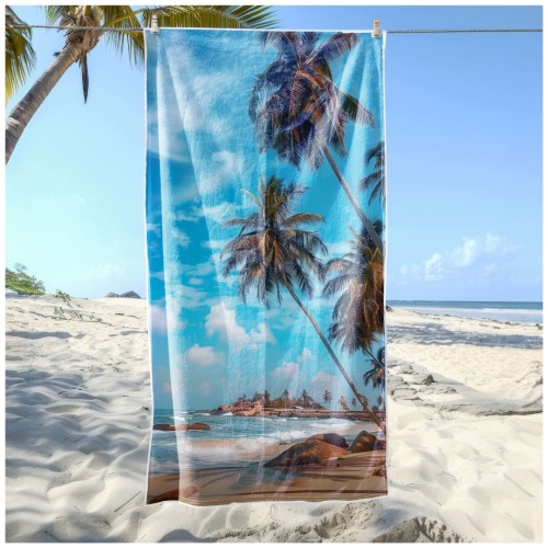 Ręcznik Plażowy Kąpielowy XL 70x140 Palmy Szybkoschnący R121
