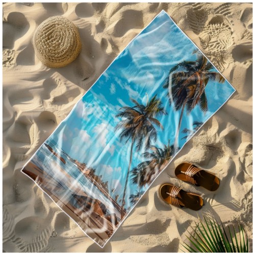 Ręcznik Plażowy Kąpielowy XXL 100x180 Palmy Szybkoschnący R121