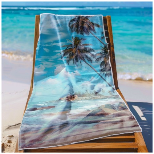 Ręcznik Plażowy Kąpielowy XXL 100x180 Palmy Szybkoschnący R121