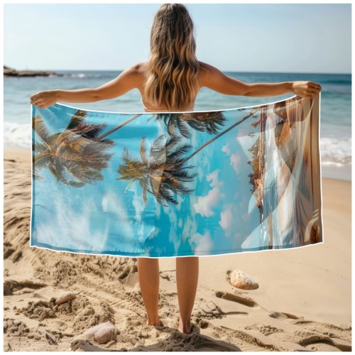 Ręcznik Plażowy Kąpielowy XXL 100x180 Palmy Szybkoschnący R121