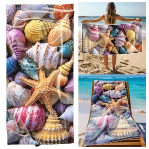 Ręcznik Plażowy Kąpielowy XXL 100x180 Muszelki Szybkoschnący R114