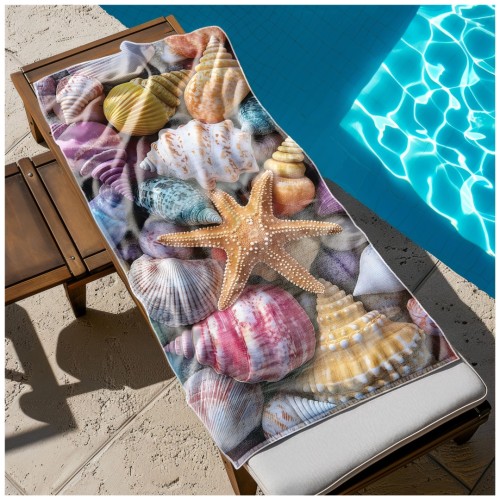 Ręcznik Plażowy Kąpielowy XXL 100x180 Muszelki Szybkoschnący R114