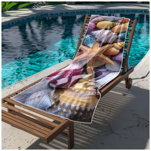 Ręcznik Plażowy Kąpielowy XXL 100x180 Muszelki Szybkoschnący R114