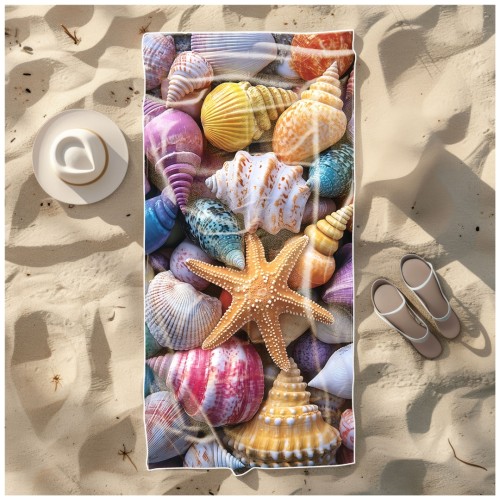 Ręcznik Plażowy Kąpielowy XL 70x140 Muszelki Szybkoschnący R114