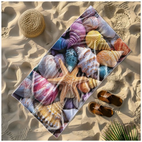 Ręcznik Plażowy Kąpielowy XL 70x140 Muszelki Szybkoschnący R114