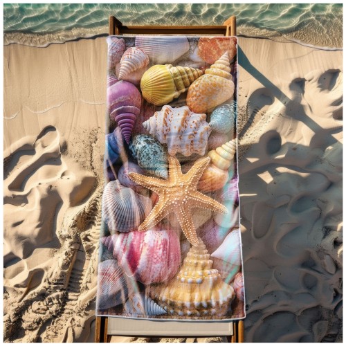 Ręcznik Plażowy Kąpielowy XL 70x140 Muszelki Szybkoschnący R114