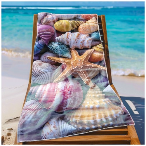 Ręcznik Plażowy Kąpielowy XL 70x140 Muszelki Szybkoschnący R114