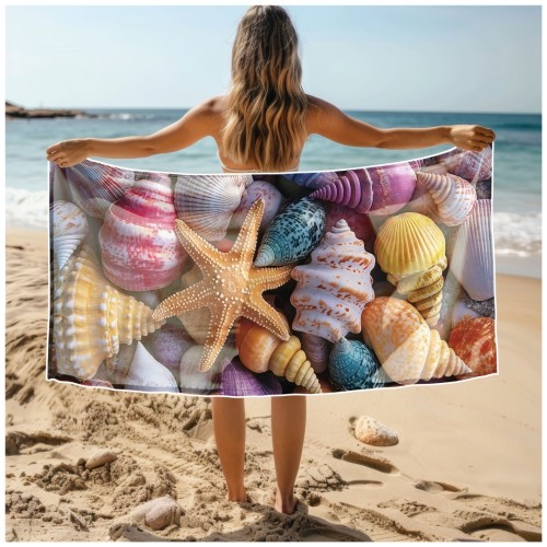 Ręcznik Plażowy Kąpielowy XL 70x140 Muszelki Szybkoschnący R114