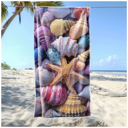 Ręcznik Plażowy Kąpielowy XL 70x140 Muszelki Szybkoschnący R114