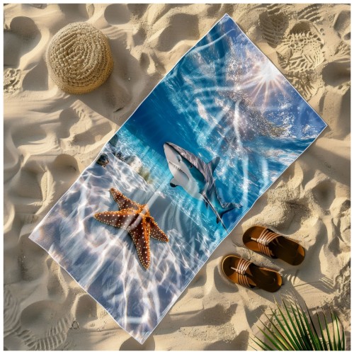 Ręcznik Plażowy Kąpielowy XL 70x140 Rekin Szybkoschnący R116