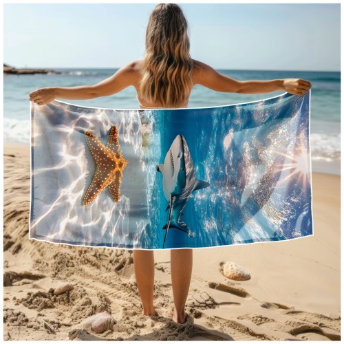 Ręcznik Plażowy Kąpielowy XXL 100x180 Rekin Szybkoschnący R116