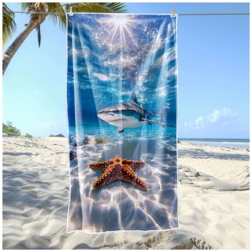 Ręcznik Plażowy Kąpielowy XXL 100x180 Rekin Szybkoschnący R116