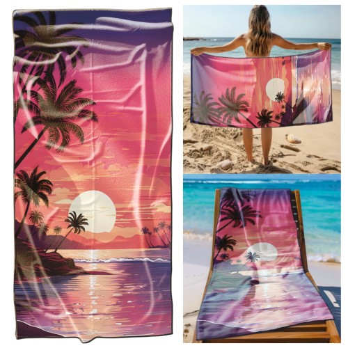 Ręcznik Plażowy Kąpielowy XL 70x140 Zachód Słońca Szybkoschnący R112