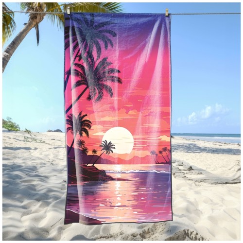 Ręcznik Plażowy Kąpielowy XXL 100x180 Zachód Słońca Szybkoschnący R112