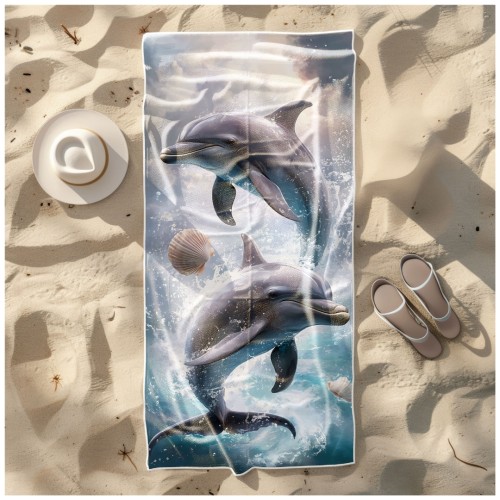 Ręcznik Plażowy Kąpielowy XL 70x140 Delfiny Szybkoschnący R119