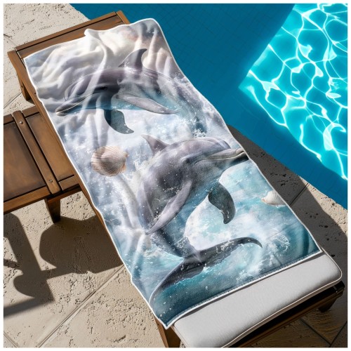 Ręcznik Plażowy Kąpielowy XL 70x140 Delfiny Szybkoschnący R119