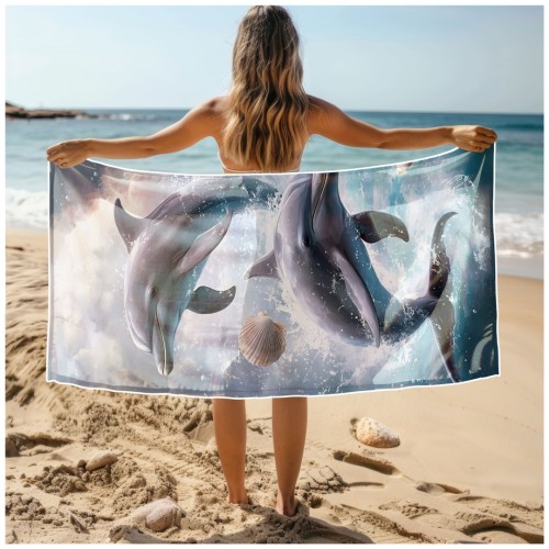 Ręcznik Plażowy Kąpielowy XL 70x140 Delfiny Szybkoschnący R119