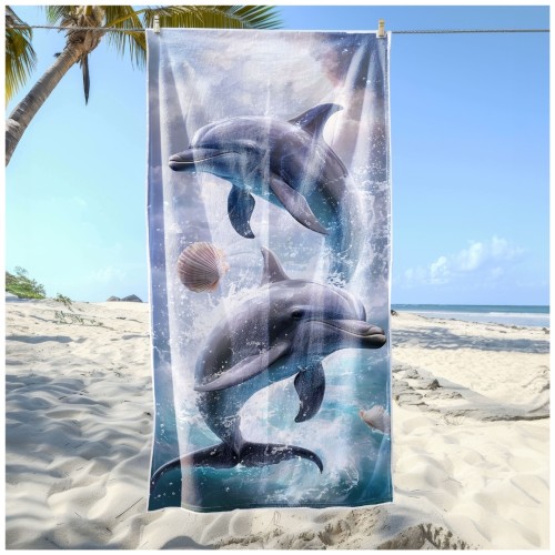 Ręcznik Plażowy Kąpielowy XL 70x140 Delfiny Szybkoschnący R119