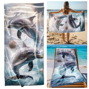 Ręcznik Plażowy Kąpielowy XXL 100x180 Delfiny Szybkoschnący R119