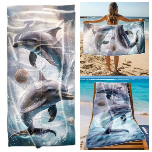Ręcznik Plażowy Kąpielowy XXL 100x180 Delfiny Szybkoschnący R119