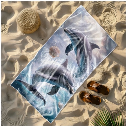 Ręcznik Plażowy Kąpielowy XXL 100x180 Delfiny Szybkoschnący R119